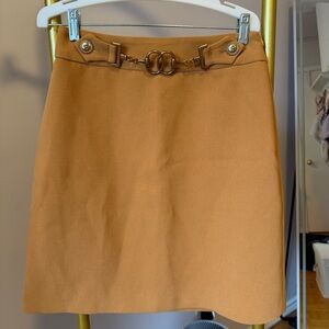Womens Camel Mini Skirt with Decorative Horsebit Chain